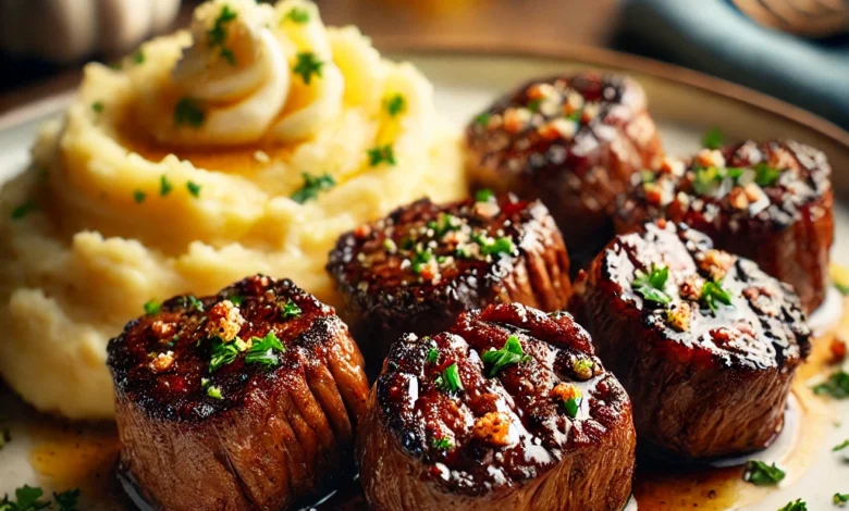 The Perfect Steak Bites with Garlic Butter Mashed Potatoes